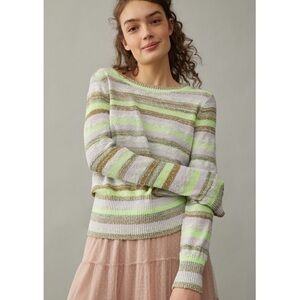 Nwt Anthropologie Pilcro Darby Sweater Striped Pullover Jumper Lime New